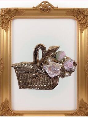 1928 Gold Basket of Porcelain Flowers Brooch
